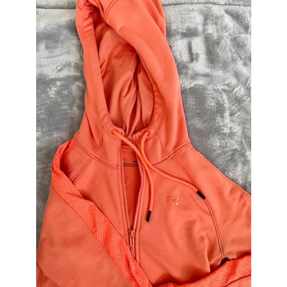Under Armour Fitted XS Neon Coral/ Orange Mesh Full Zip Jacket Hooded - Picture 7 of 7